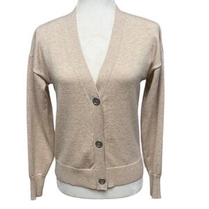 Mint Velvet Metallic Knit V Neck Button Cardigan Cream Beige Size‎ S